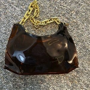 Elegant Brown see-through Handbag with Gold Chain